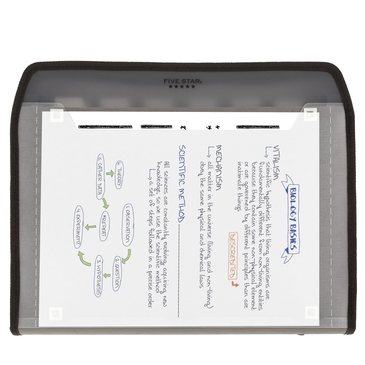 Five Star 13-Pocket Customizable Expanding File Plus Study App, 8 1/2" x 11", Dark Gray (350110A-WMT)