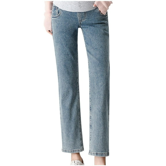 Maternity Jeans Skinny Lightweight Pregnancy Denim Work Pants Pants Pregnant Cropped Jeans with Pockets Light Blue l