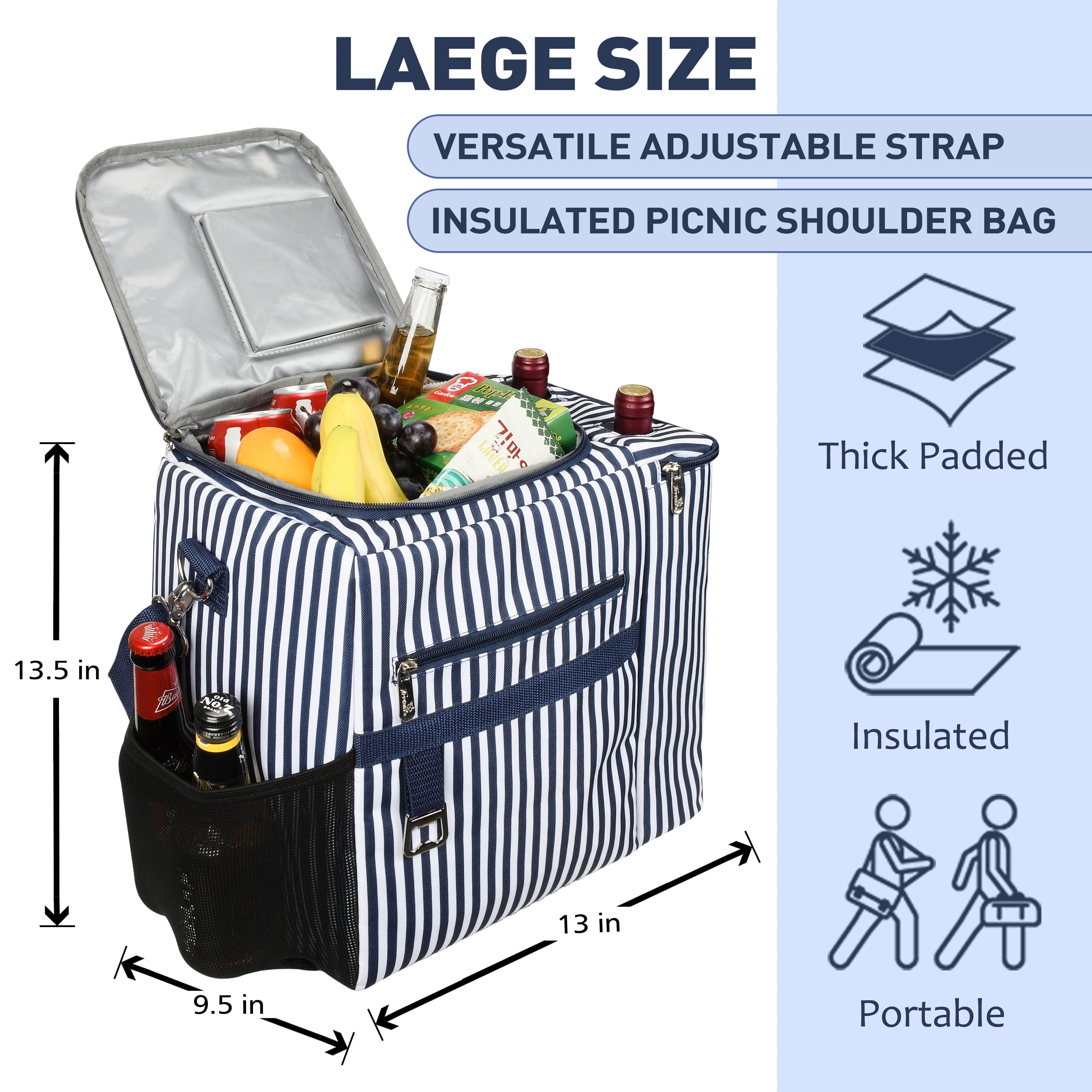 Tirrinia Large Insulated Cooler Bag - Leakproof Cooling Carrier, 20 L Travel, Food Containers