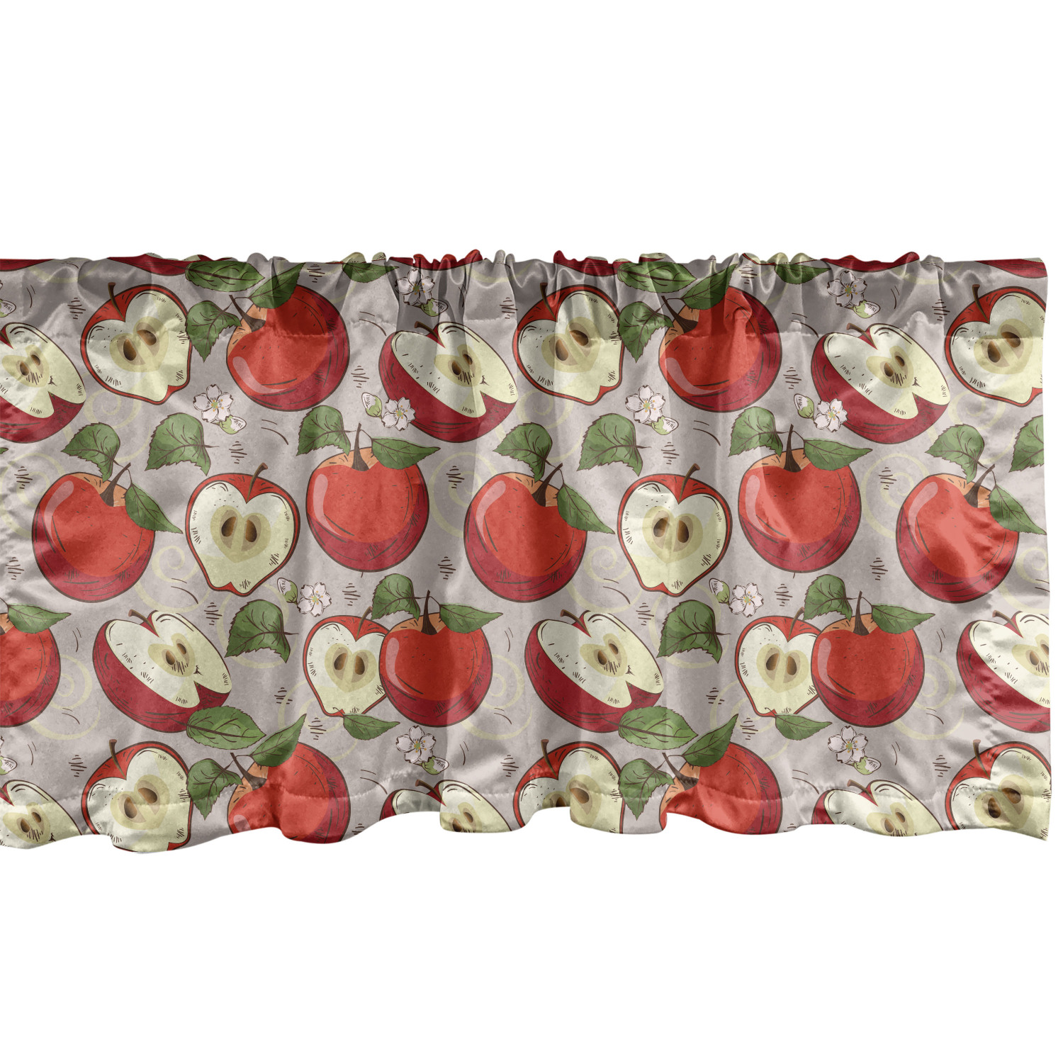 Fruits Window Valance Pack of 2, Spring Apple Slices of Flower Leaves
