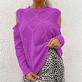 thumbnail image 4 of QATAINLAV Womens Crochet Crewneck Long Sleeve Pullovers Solid Color Tunic Ribbed Sweaters Fall Winter Lightweight Fahion Clothes Purple L, 4 of 8