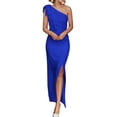thumbnail image 1 of Vestido PRETTYGARDEN Maxi Azul con Hombro Descubierto y Fruncido Talla M, 1 of 8