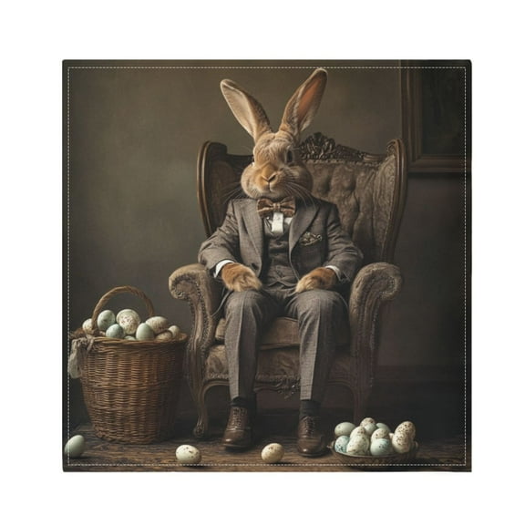 Satin Napkin Square 20 Inches Soft Smooth Decorative Napkins for Party Wedding Banquet and Dinner Easter Bunny in A Suit