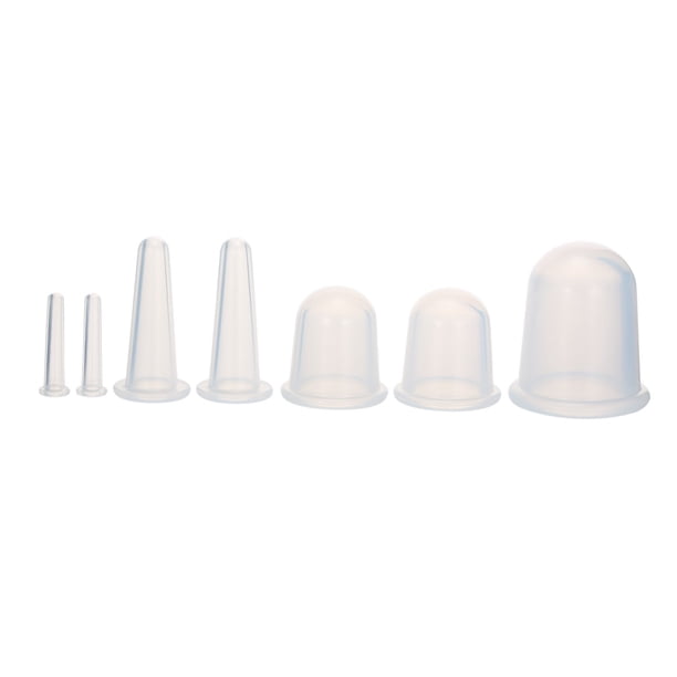 Juego de 7 ventosas de silicona terapéuticas - 4 tamaños diferentes (transparentes) para alivio muscular y belleza facial. Material hipoalergénico, fácil de usar y limpiar. Promueve circulación