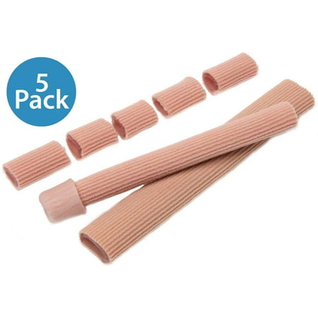 NatraCure Gel Toe Tube Cushion Sleeves (Small) - 5 Piece Trim-to-Fit Tubing Set - (Relieves and Protects Corns, Blisters, Hammertoes, and Calluses) - 5 Pack