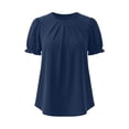 thumbnail image 4 of Hurxie Women's Tops Casual Summer Round Neck Short Sleeve Basic Pleated Loose Fit Blouses Plain Tunic Shirts Navy,S, 4 of 8