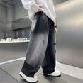 thumbnail image 6 of TOWED22 Boys Straight Leg Baggy Jeans Kids Elastic Waist Drawstring Wide Leg Denim Pants with Pockets 5-14 Years(Black,12-13 Y), 6 of 7