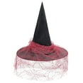 thumbnail image 3 of Zando Adult Witch Hats Wide Brim Party Wizard Hat Decor Rhinestone Pointed Hat with Veil Witch Costume, 3 of 6