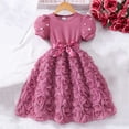 thumbnail image 4 of SBYOJLPB Robe Unie pour Enfants Col Rond Manches Courtes Robe d'Été Fille en Maille avec Nœud Jupe Décontractée et Confortable, 4 of 5