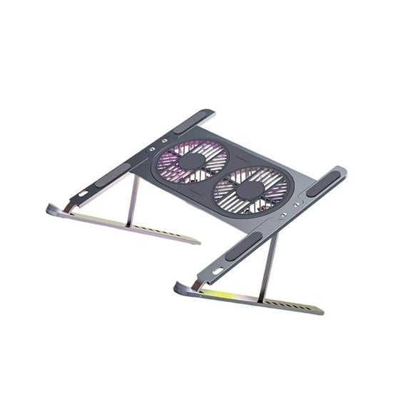 Support pour Ordinateur Portable avec Ventilateurs de Refroidissement Pliants Légers à Double Turbo pour Ordinateurs Portables de 14 à 17 Pouces Gris