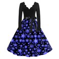 thumbnail image 6 of Women's Casual Fashion Long Sleeve Christmas Graphic Printed Vintage Long Dresses, V-Neck, Retro Style, Holiday Print, Party Dress, Casual Wear, Festive,Blue,S, 6 of 6