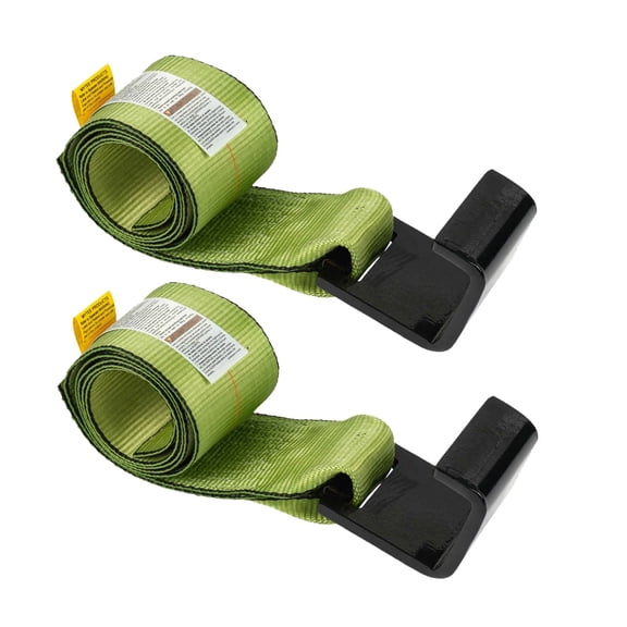 (2 Pack) 4" x 5' Roll Off Container Green Winch Strap w/ Large Flat Hook for Roll Off Truck, 5,400 lbs Working Load Limit