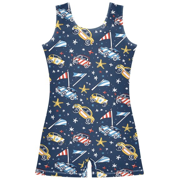 Gymnastics Leotard Sleeveless Race Cars and Racing Flags Stretchy Dance Bodysuit Breathable Athletic Ballet Yoga Outfit for Ages 3-14