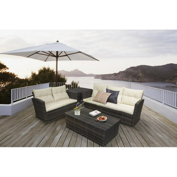 Bli 4 Piece Rattan Sofa Seating Group With Cushions Walmart Com Walmart Com