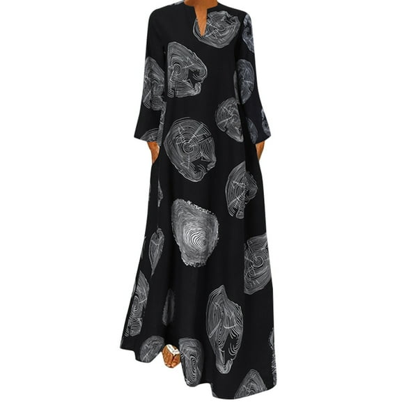 ZANZEA Women Tiered Printed V-Neck Elegant Casual Long Dress