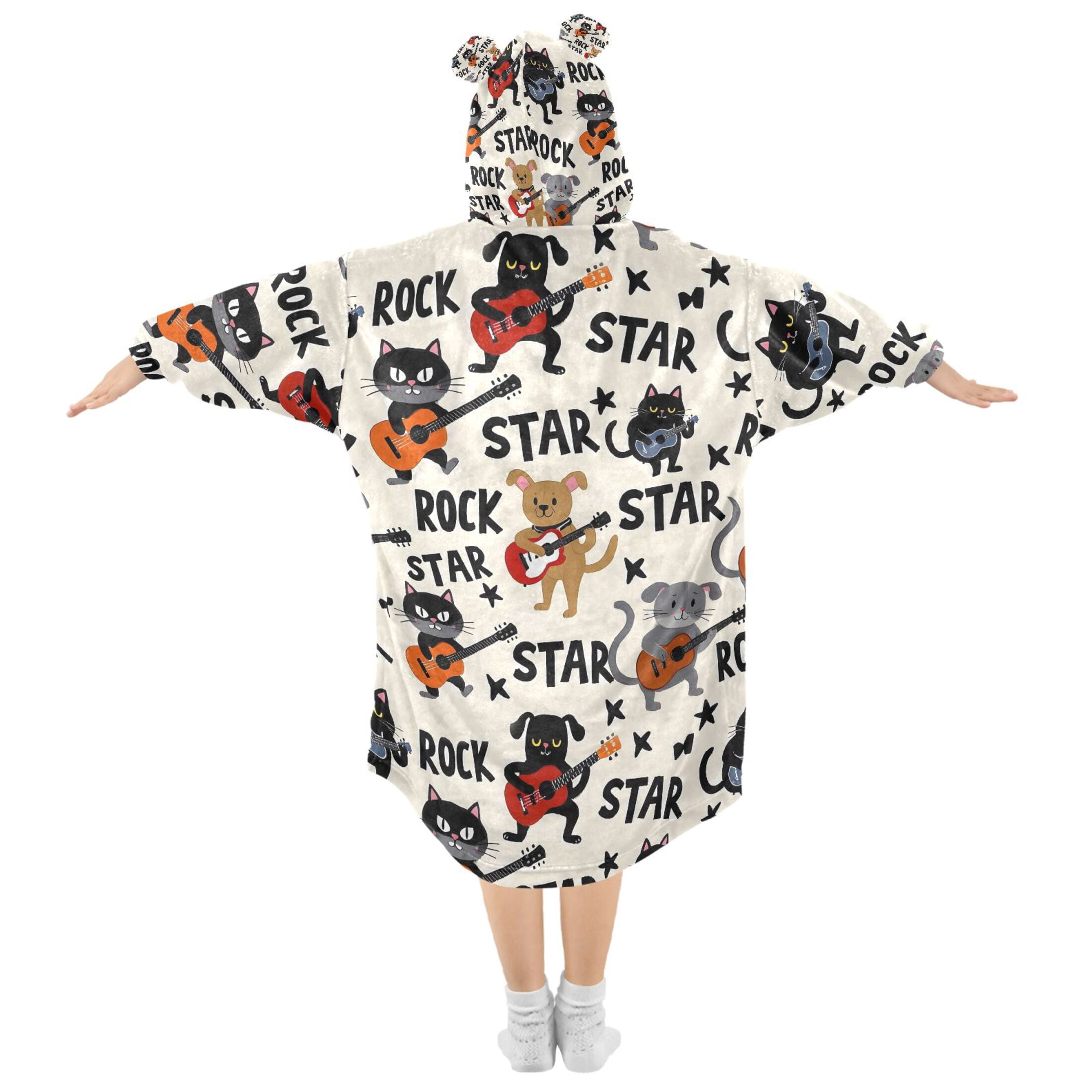 joogoo Blanket Hoodie for Guitar Cute Cat Oversize Sweatshirt 3-14 YR L
