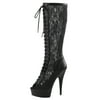 Womens Black Lace Boots Lace Up Shoes Knee High Boots Peep Toe 6 Inch Heels