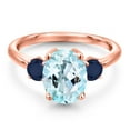 thumbnail image 3 of Gem Stone King 3.70 Ct Oval Sky Blue Topaz Blue Sapphire 18K Rose Gold Plated Silver Ring, 3 of 6