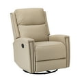 thumbnail image 2 of Genuine Leather Swivel Rocker Recliner,Push Back Chair with Adjustable Backrest Footrest, Modern Home Theater Lounge Sofa Armchair for Living Room Bedroom Beige, 2 of 9