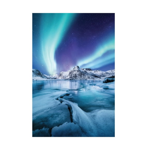 Canvas Wall Art - Incado 'Northern Light over Lake' Wall Art for Living Room, Bedroom, or Office Décor by Trademark Fine Art - 12 x 19 Inches