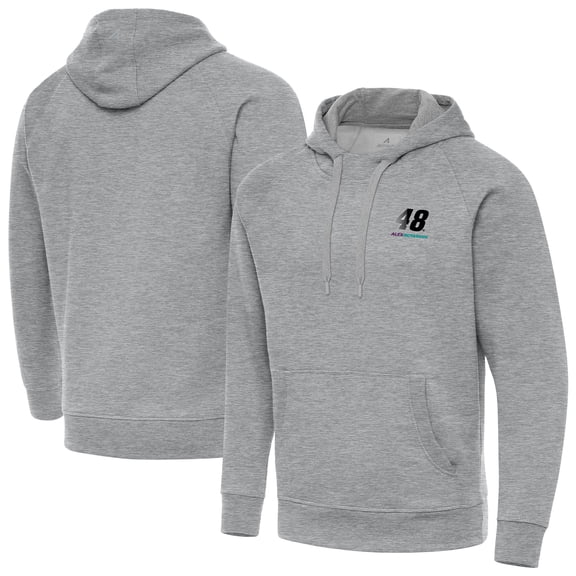 Men's-Antigua Heather Gray Alex Bowman Victory Tall Pullover Hoodie