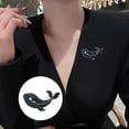 thumbnail image 2 of Women Brooch Sparkling Rhinestones Imitation Pearls Decor Whale Design Lapel Pin Sweater Scarf Holder Jewelry Accessories, 2 of 8