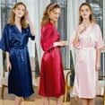 thumbnail image 2 of Women Casual Kimono Style Short Satin Robe Sleepwear with 3/4 Sleeve, 2 of 3