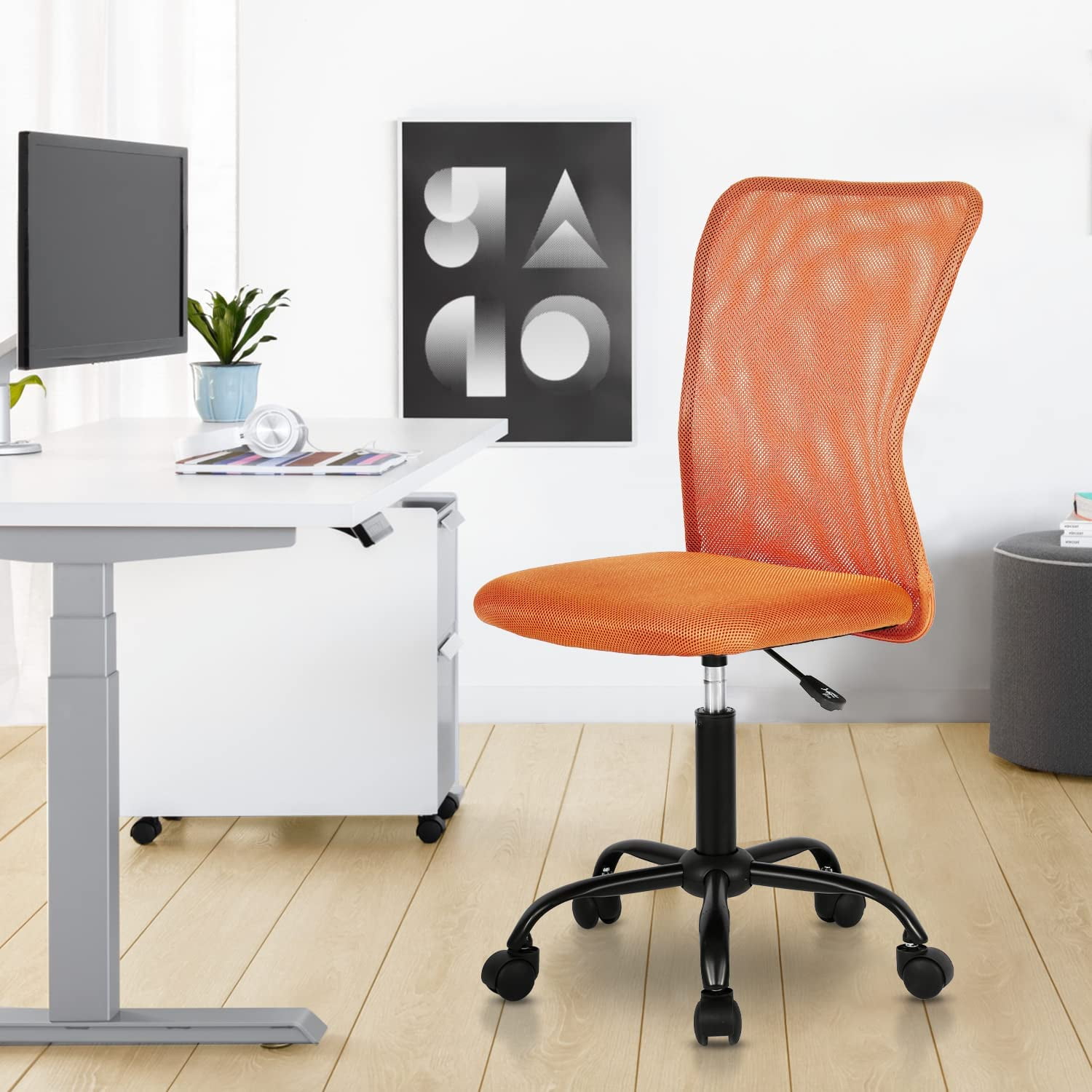 NiamVelo Executive Office Chair Armless Computer Chairs Adjustable Desk Chair with Lumbar Support for Teens Adults, Orange