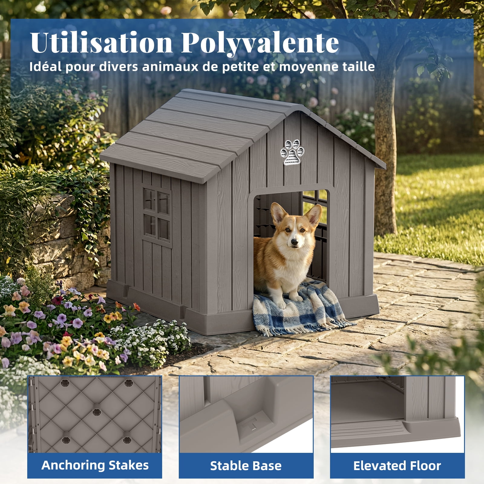 Joxxoaa Dog House Indoor Outdoor for Small to Large Sized Dogs Indoor Outdoor Doghouse Puppy Shelter with Elevated Floor, Easy to Assemble (Brown)