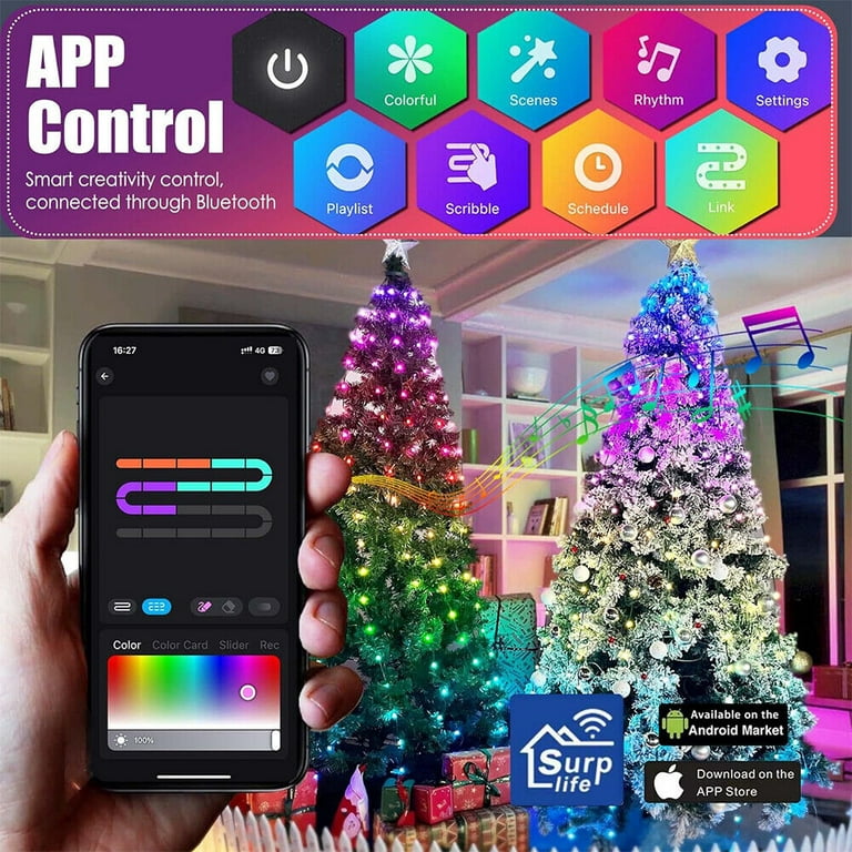 Sound Activated Music 100LED String Christmas Lights Tree Remote＆APP Control  USA