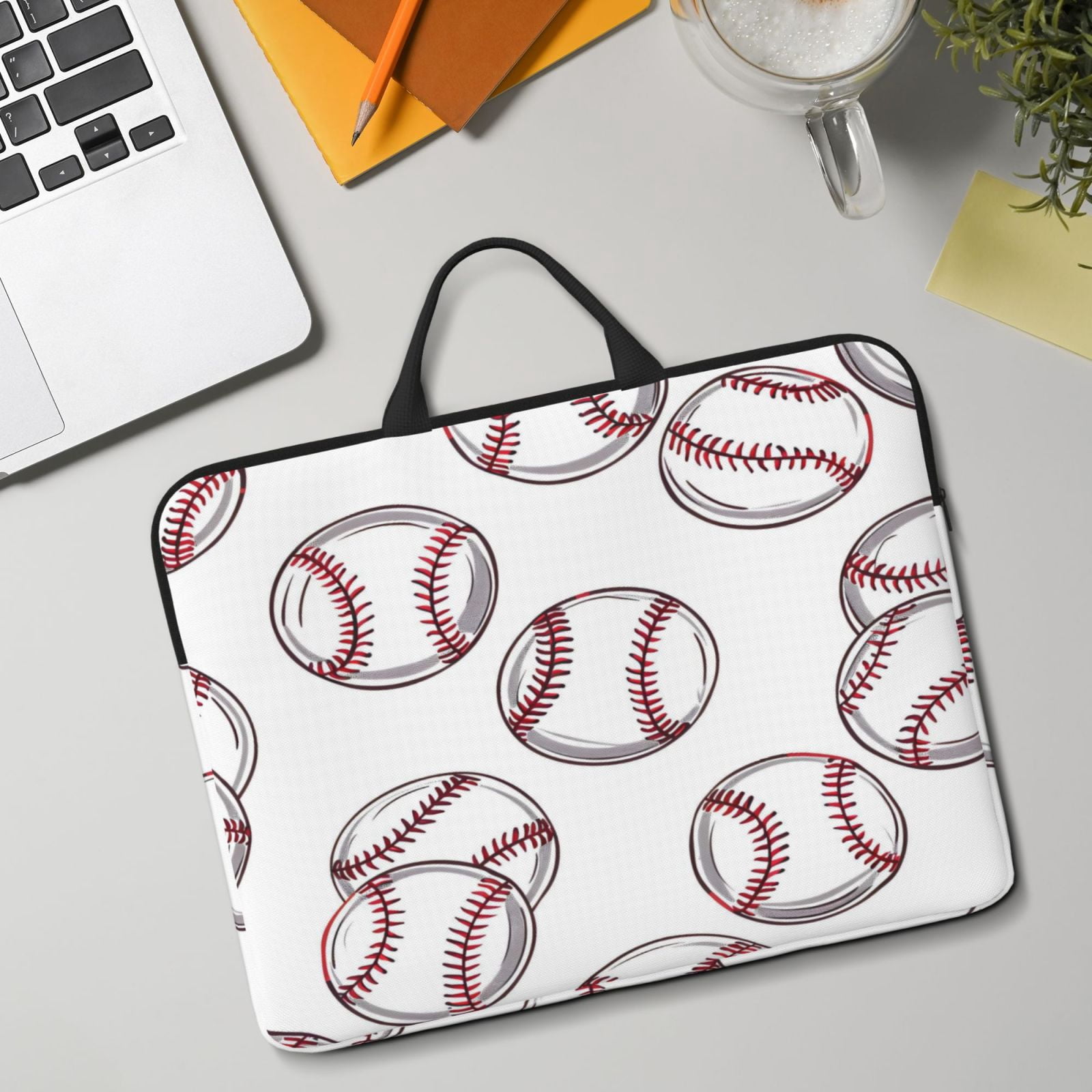 Laptop Sleeve Bag For Women Men 14inch Waterproof Durable Protective Computer Carrying Cover Handle Laptop Case Bag Baseball Theme Sporty Dynamic Style White Baseballs With Red Stitching