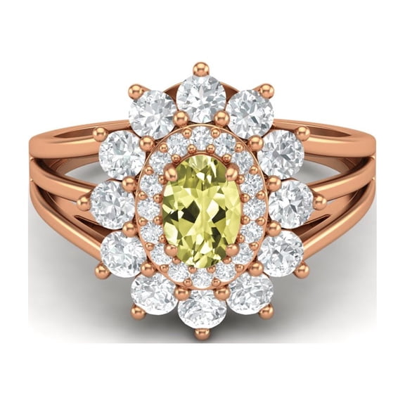 4.03 Ctw Oval Lemon Quartz 925 Silver Rose Plated Solitaire Women Valentines Day Gifts Ring