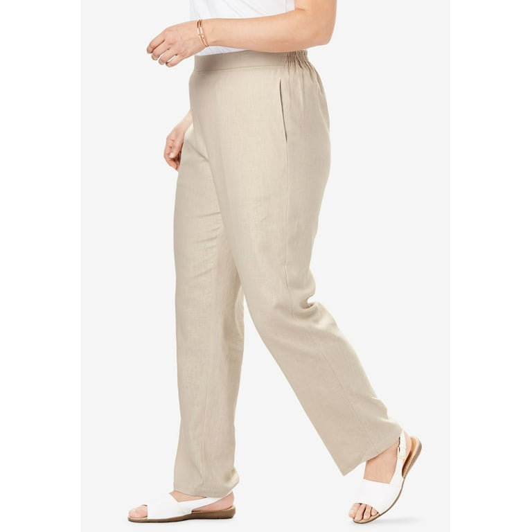 Woman Within Women's Plus Size Tall Straight Leg Linen Pant Pant