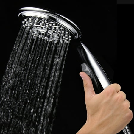 Rainfall Showerhead Finish - AquaSpa® High-Power 8-setting Extra-large 5-inch Spiral Rainfall Hand Shower with ON/OFF Pause Switch and Extra-Long 6-foot Super-Flexible Stainless Steel Shower Hose