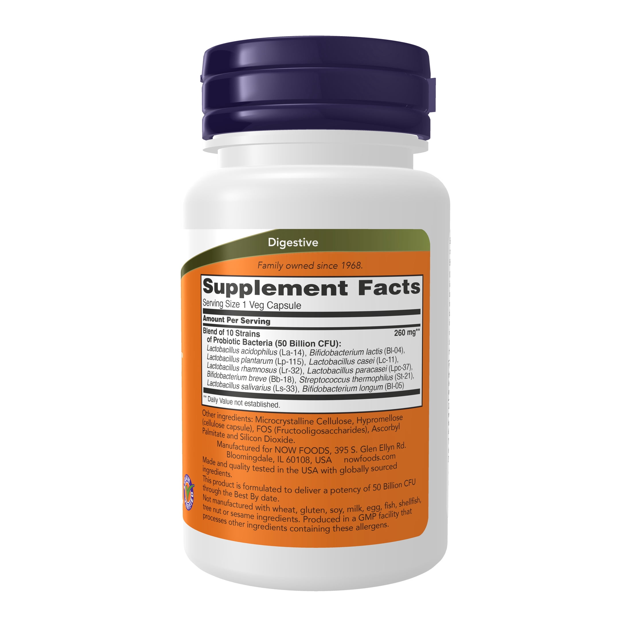 NOW Supplements, Probiotic-10™, 50 Billion, with 10 Probiotic Strains, Strain Verified, 50 Veg Capsules