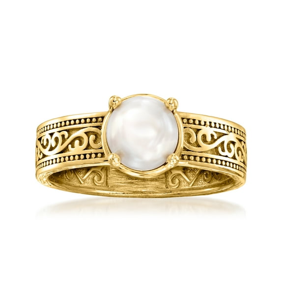 Ross-Simons 6.5-7mm Cultured Pearl Scrollwork Ring in 18kt Gold Over Sterling, Women's, Adult