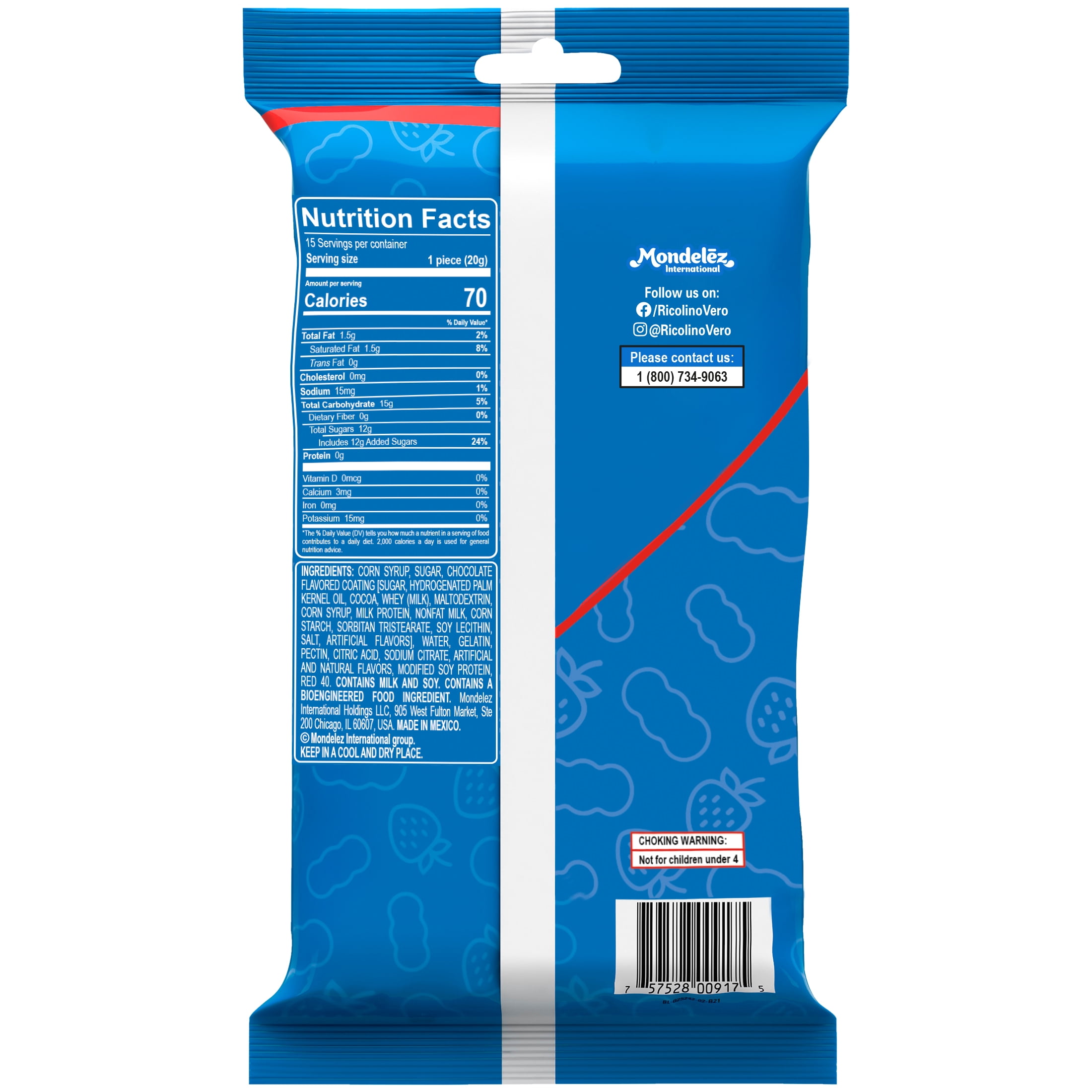 (5 pack) Ricolino Bubulubu Mini Chocolate Strawberry Gummy and Marshmallow Candy, 15 Count Bag