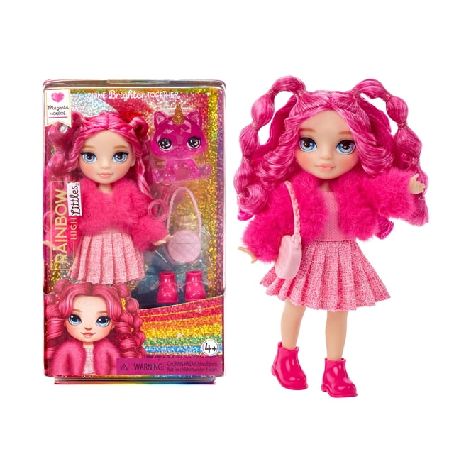 Rainbow High Littles – Magenta Monroe, Pink 5.5 Posable Small Doll with Purse, Magical Pet Kitty, Girls Toy Gift, Kids Ages 4-12 Years