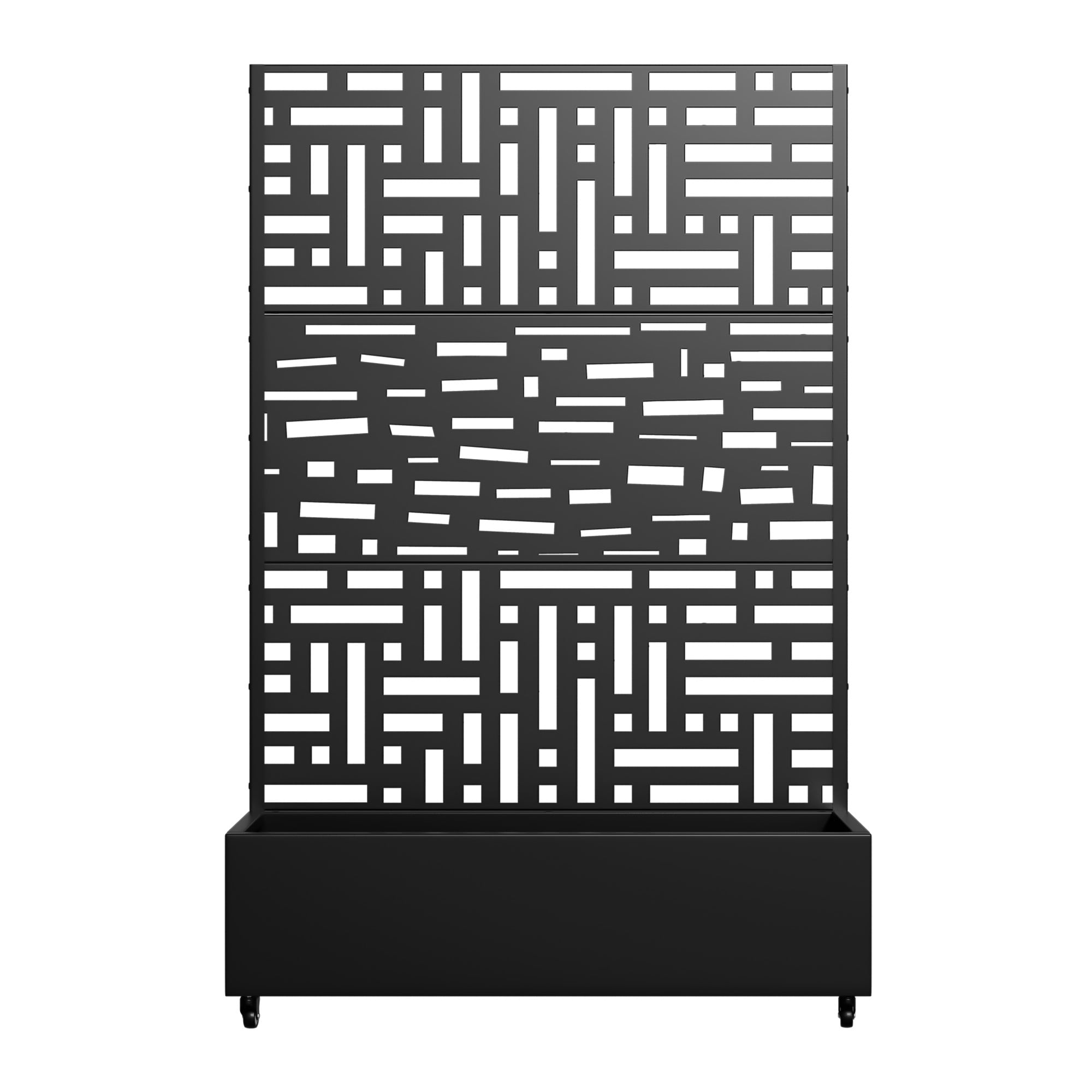 MAYEERTY 47*16*72" Outdoor Black Metal Planter Box with Trellis for Climbing Plants, Street Pattern Panel