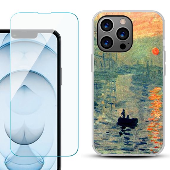Slim-Fit Gel TPU Phone Case for iPhone 13 Pro Max, with Tempered Glass Screen Protector, by OneToughShield ® - Sunrise Impression