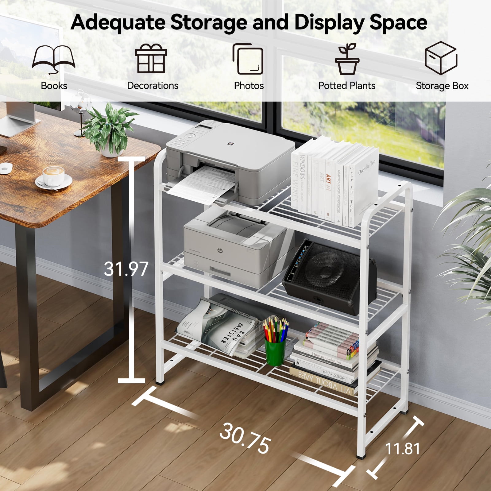 SUFAUY 3-Tier Metal Storage Rack Shelving Unit, Load 250 lb, White