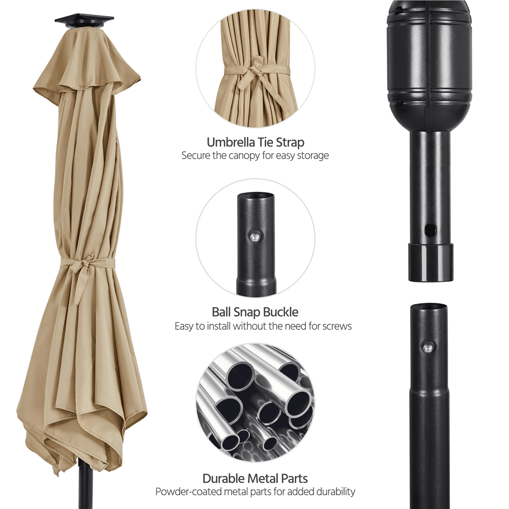 Renwick 9Ft Outdoor Patio Umbrella with Solar Powered LED Lights Strips, Tan