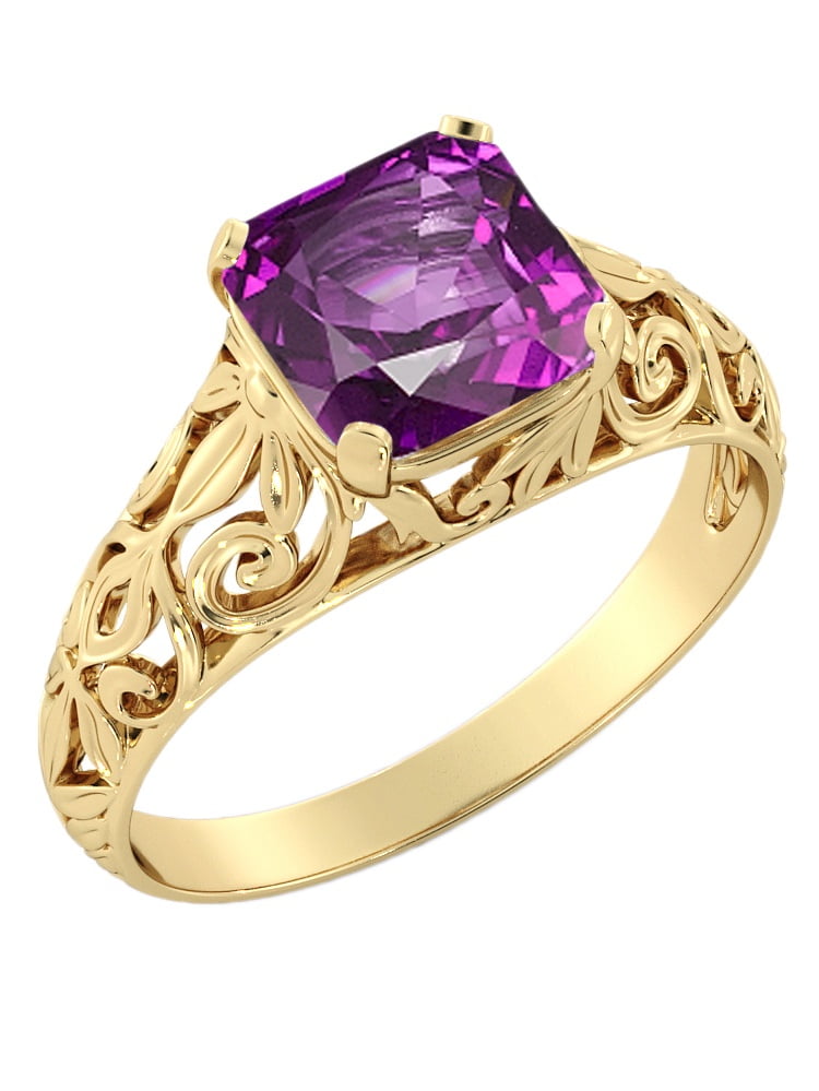 7 Goldenchen Fashion Jewelry Amethyst Silver Wedding Engagement Ring Art Deco Women Jewelry Gift Size 6-10 