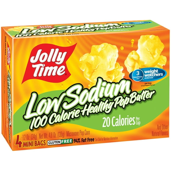 Jolly Time Healthy Pop Low Sodium 100 S Er Microwave Popcorn 1 2 Oz 4 Count