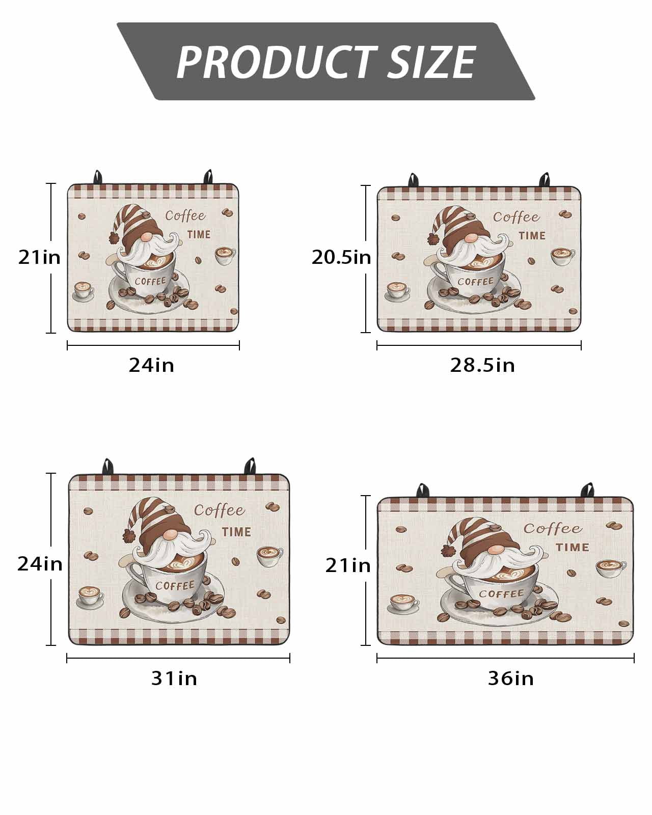 Stove Top Covers for Electric Stove, Coffee Gnomes Glass Stovetop Cover Protector, Farmhouse Brown Plaid Teacup Beans Induction Cooktop Protector Oven Mat for Kitchen Countertop 31"x24"