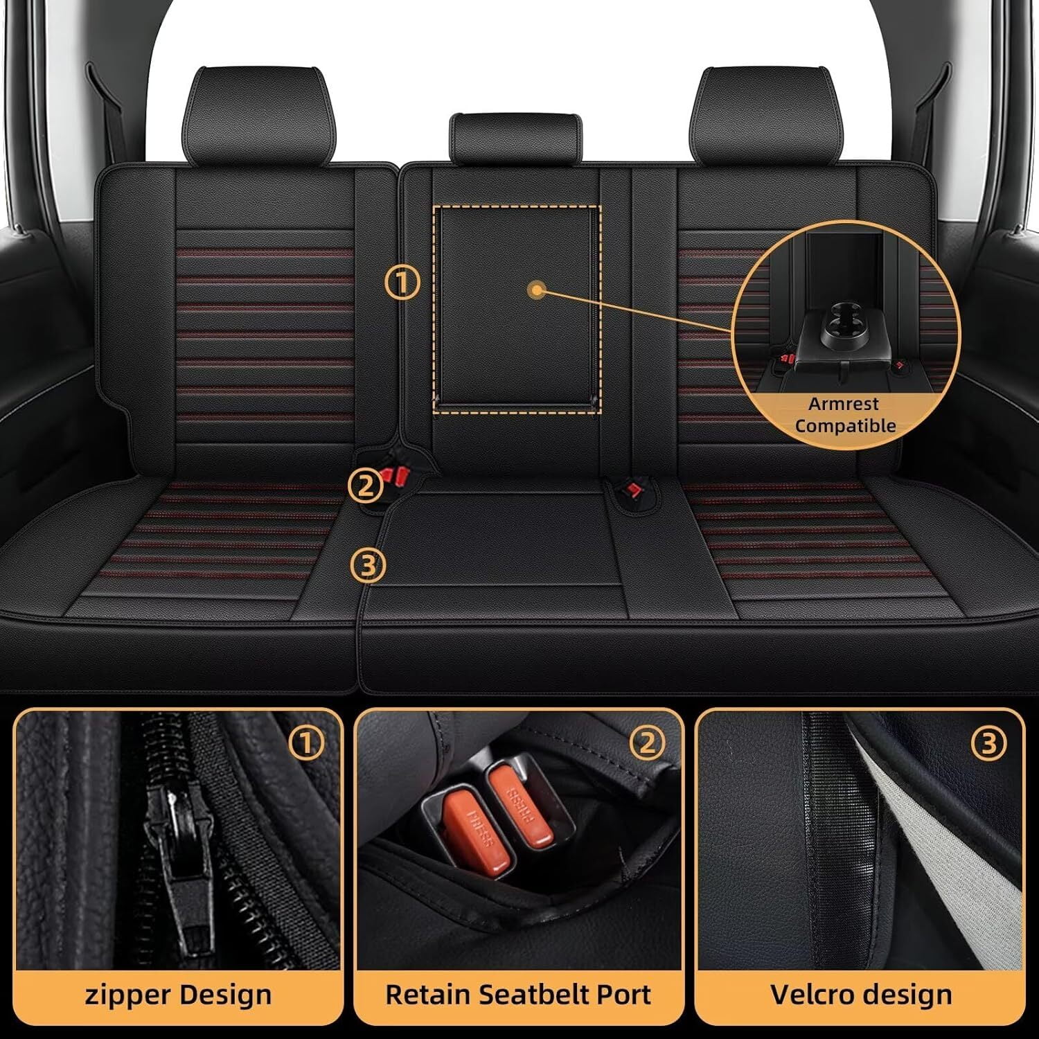 IKABEVEM Car 5 Seat Covers Fit for Chevrolet Silverado 2019-2026 Chevy Silverado Full Set Faux Leather Front & Rear Cushion,Red 014