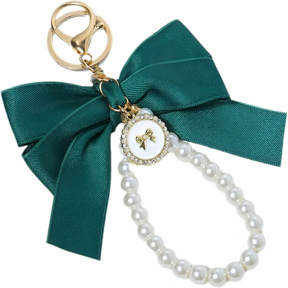 DESIGNICE Purse Charms Bow, Cute Bow Keychain Pearl Wristlet Keychain for Women, Bow Keychain Accessories