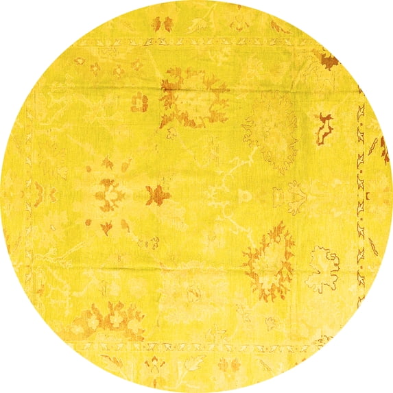 Ahgly Company Indoor Round Oriental Yellow Traditional Area Rugs, 7' Round