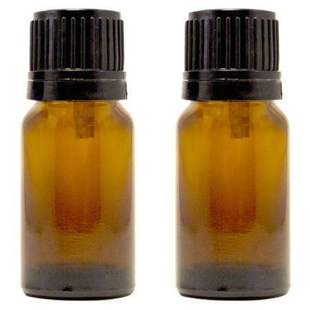 Amber Glass Bottle - 10 ml (1/3 fl oz) w/ Euro Dropper & Tamper-Evident Cap - Pack of 2