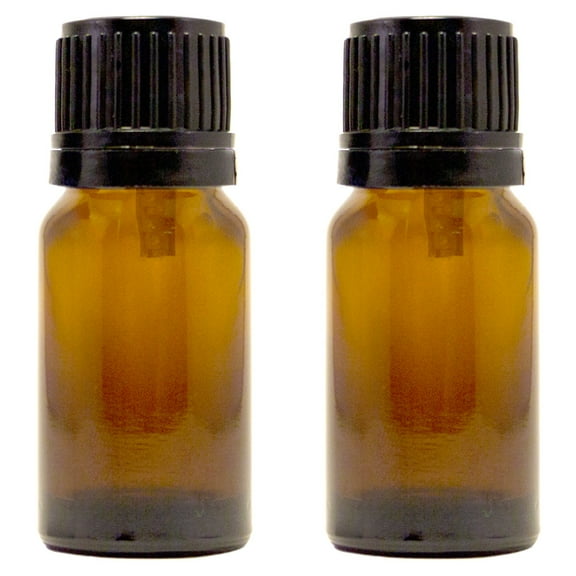 Amber Glass Bottle - 10 ml (1/3 fl oz) w/ Euro Dropper & Tamper-Evident Cap - Pack of 2
